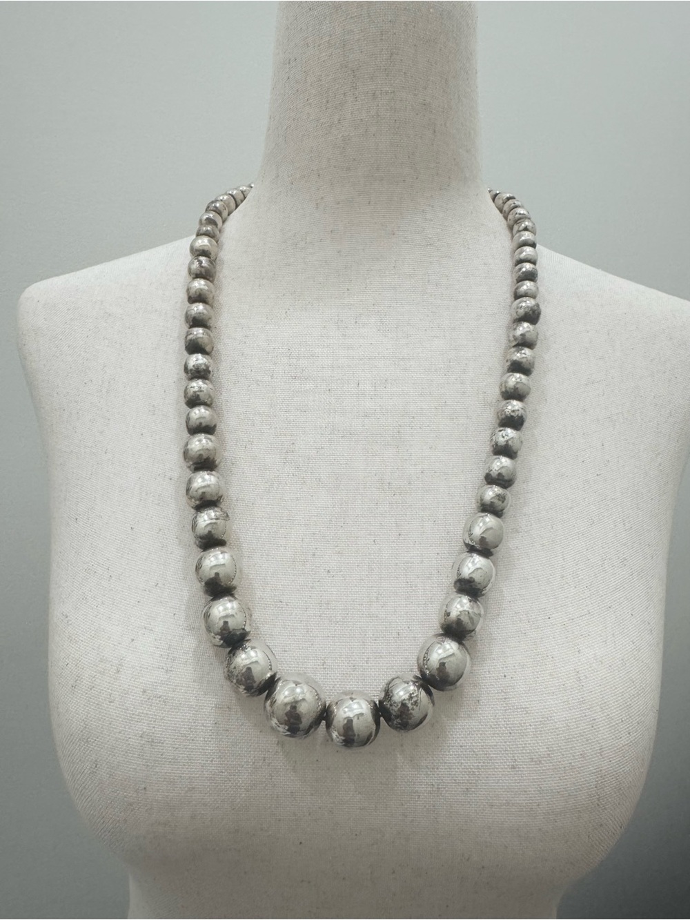 Taxco Mexico Sterling Silver Bead Necklace 27" Heavy 117.8g TR-79 Ribera